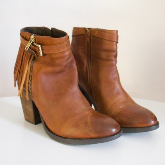 Steve Madden Woodmeer cognac leather fringe ankle booties - Picture 3 of 7